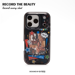 pro 原创「韩系拍立得」涂鸦元 iosco max 情侣款 适用于苹果 磨砂质感 素可放照片 黑白色 手机壳