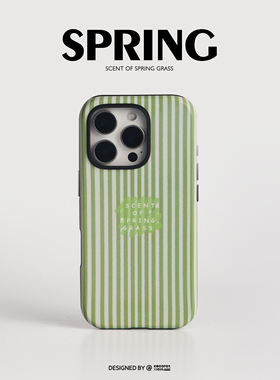 iosco【夏日青草】菲林二合一全包 磨砂质感 适用于苹果iPhone 16 15 14 Pro Max  简约 条纹 绿色 蓝色