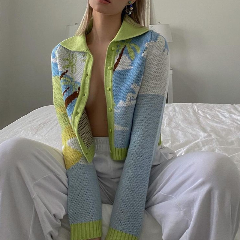 LAXMI 買手店 House of sunny 21SS海洋小島印花毛衣 針織短開衫在類目 女裝/女士精品, 毛衣中 - 來自Buy2taobao.com提供專業的淘寶代購服務