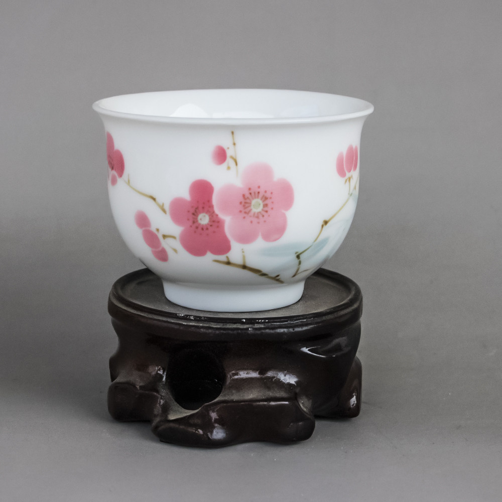 7501毛瓷老厂货釉下五彩水点梅花中式陶瓷品茗杯主人杯功夫茶具