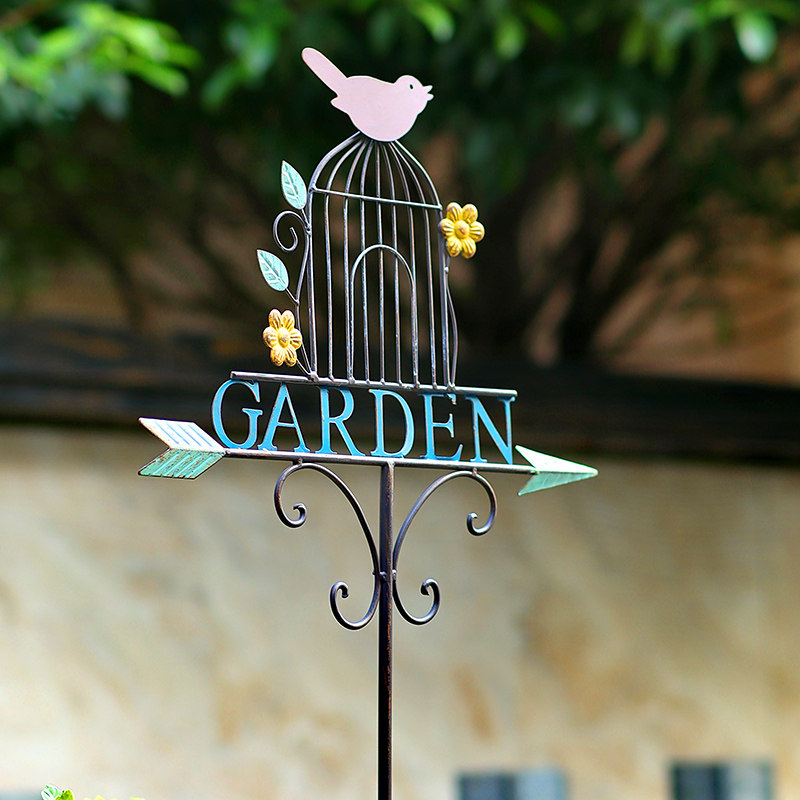 铁艺复古工艺鸟笼欢迎牌户外地插花园摆件庭院装饰布置阳露台造景