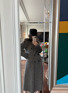 wann现货 桑蚕丝羊毛沙漏型收腰正肩双面呢围巾大衣女外套