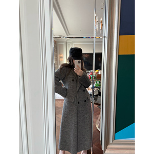 wann现货 桑蚕丝羊毛沙漏型收腰正肩双面呢围巾大衣女外套