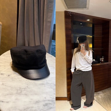 wann现货 雅致松弛经典报童帽 毛呢皮质拼接帽檐贝雷帽