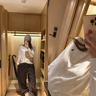 wann现货 小马刺绣简约亨利长袖 极简松弛感休闲t袖上衣