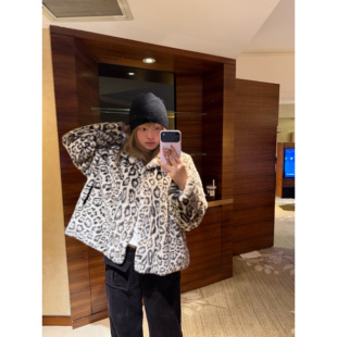 wann现货 豹纹毛毛外套 宽松廓形环保皮草保暖上衣