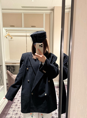 wann现货  亚麻棉质黑色宽松廓形西装外套