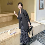休闲气质灰色西装碎花吊带连衣裙套装女春秋季气质一整套ootd穿搭，女装套装/套裙，浙宝168