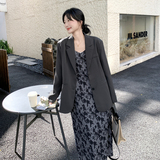 休闲气质灰色西装碎花吊带连衣裙套装女春秋季气质一整套ootd穿搭，女装套装/套裙，浙宝168