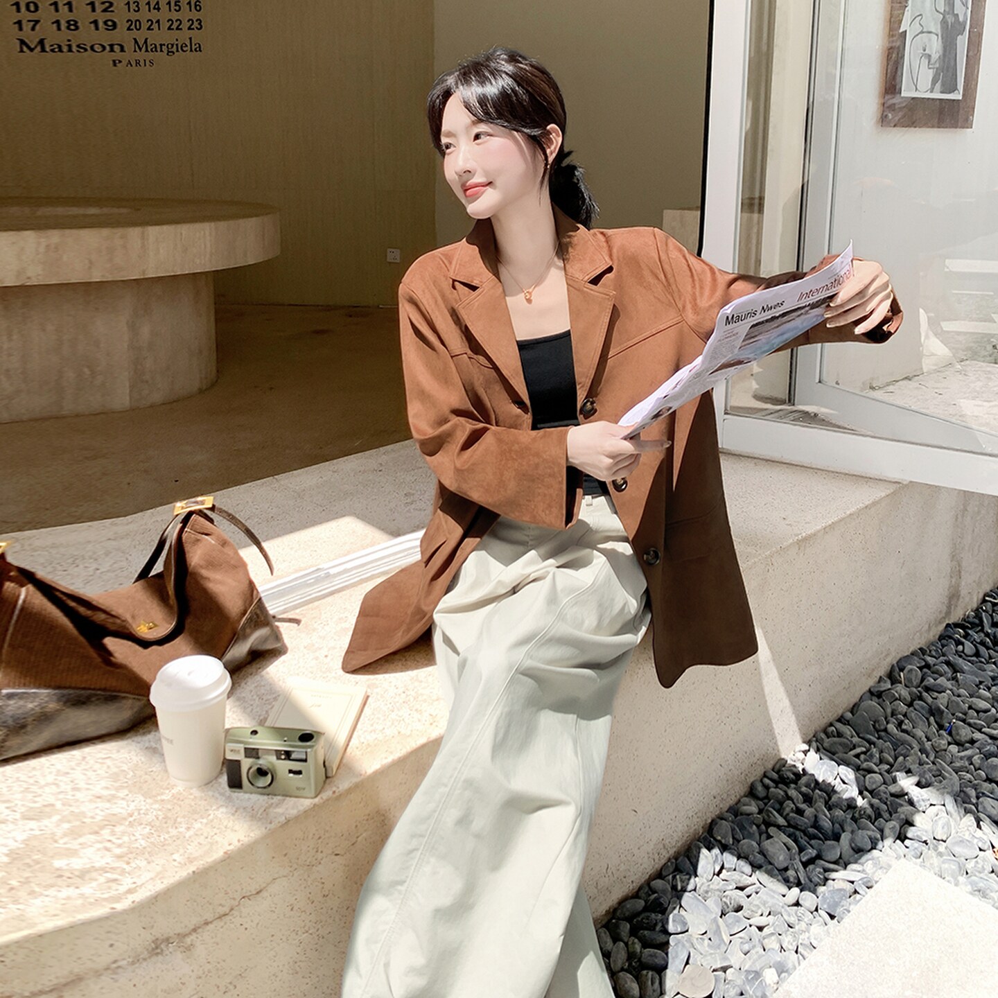 美拉德西装外套女早秋2025新款气质名媛高级感麂皮绒休闲正肩西服,女装皮衣,浙宝168