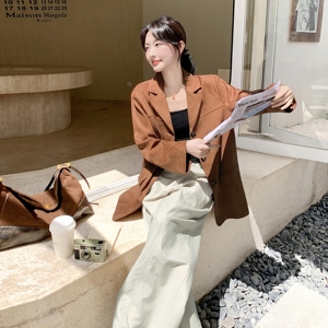 美拉德西装外套女早秋2025新款气质名媛高级感麂皮绒休闲正肩西服图片