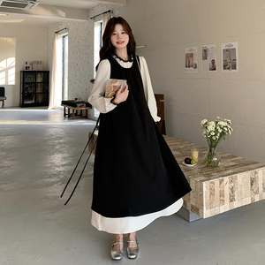 甜美学院风大方得体衬衫连衣裙女2025秋季新款超火好看松弛感长裙,小腿袜搭配连衣裙图片