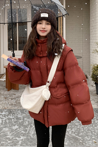 红色短款连帽羽绒服女2025冬季韩系小个子洋气保暖白鸭绒加厚外套图片