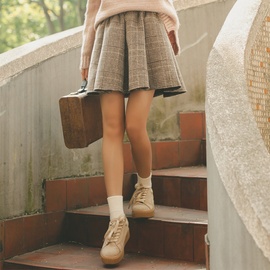 短裙秋冬女學院風2021新款學生半身裙復古格子日系小個子毛呢裙子圖片