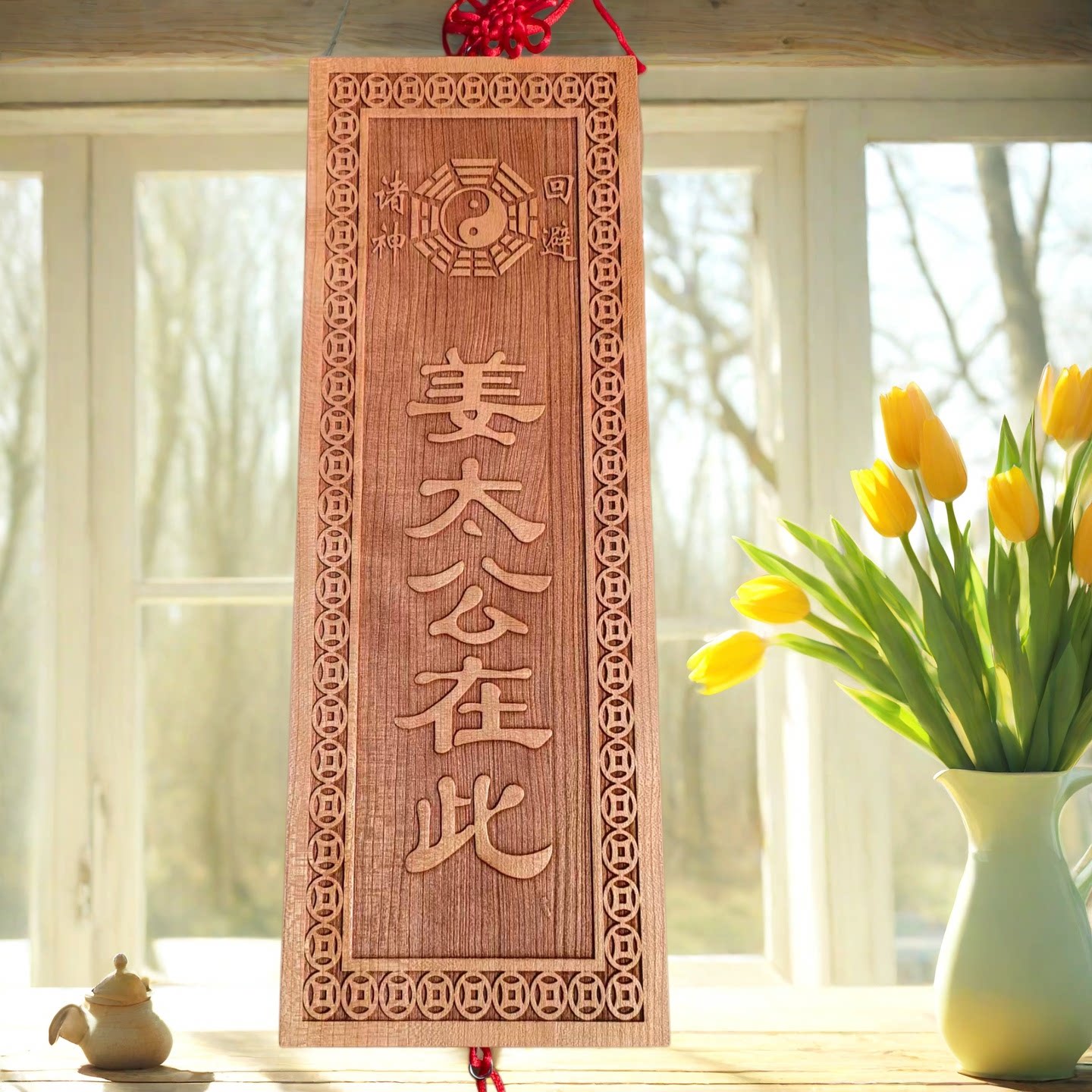 桃木姜太公在此真桃木牌挂件摆件大门对门装饰乔迁送礼祝福中式