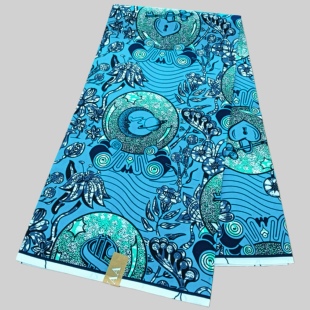 涤纶穆斯林非洲蜡染布polyester African Wax Fabric 6码超级蜡布