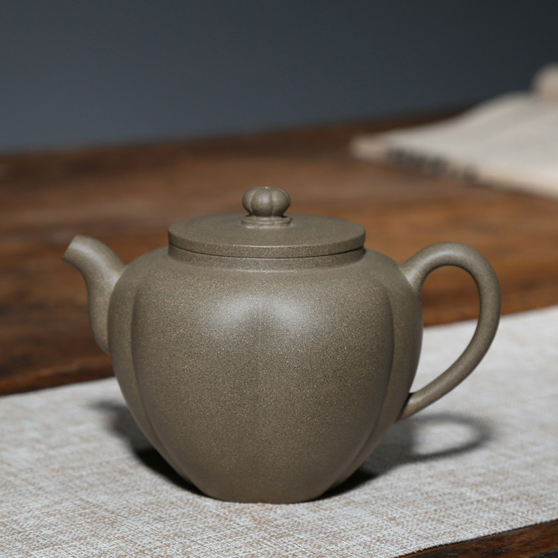 宜兴紫砂壶名家纯手工泡茶壶功夫原矿砂皮青段泥320cc海棠如意壶