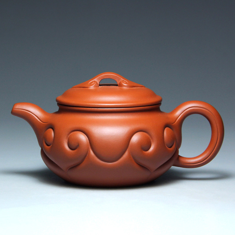 宜兴紫砂壶泡茶壶名家吴竹霞350CC生砂老朱泥壶手工仿古如意壶