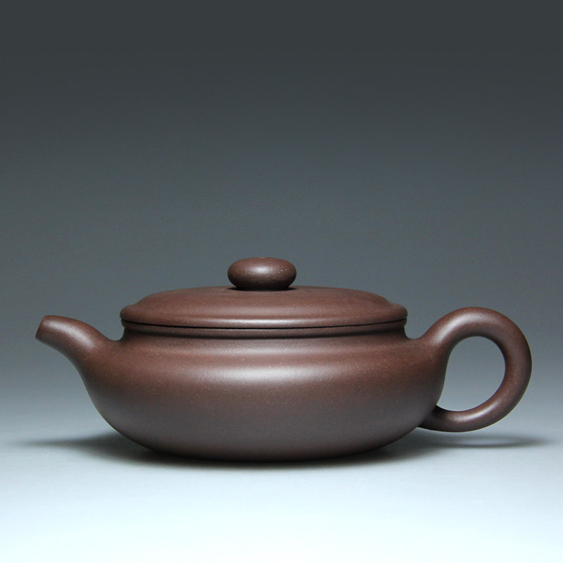 宜兴紫砂壶茶壶名家纯手工茶壶吴竹霞老紫泥大品300CC仿古扁鼓壶