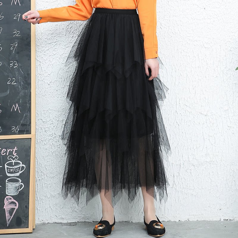 2025春季纱裙女高腰蓬蓬裙新款半身裙中长款雾霾兰显瘦百搭仙女裙