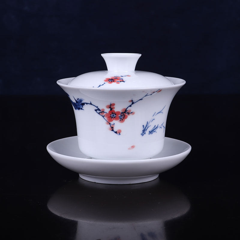 景德镇青花瓷欢喜品雅盖碗 茗陶坊 盖碗 陶瓷青花不烫手耐热盖碗