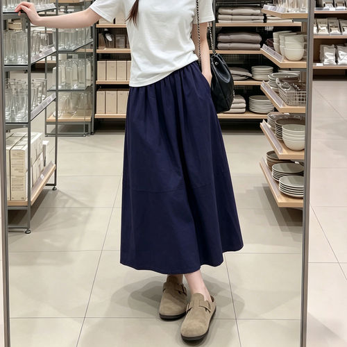 藏青色亚麻半身裙女夏季2026新款高腰a字裙大码胖mm棉麻裙子长裙