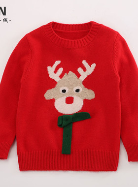 儿童羊绒衫女童圆领套头毛衣红色针织衫秋冬新款男宝宝保暖羊毛衫