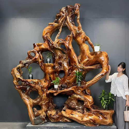 根雕花架实木树桩客厅玄关造景
