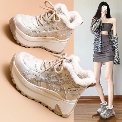 增高8厘米雪地靴女高帮2025秋冬新款厚底韩版百搭大棉厚底老爹鞋