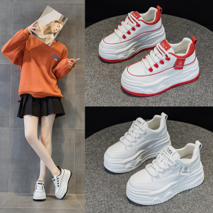 新款 系带增高休闲鞋 厚底牛皮小白鞋 板鞋 经典 7cm超火2025年春秋季