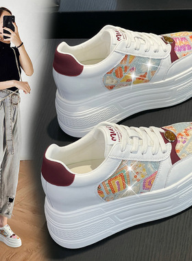 9CM内增高厚底老爹鞋小白鞋女2026春新款松糕透气板鞋网面运动鞋
