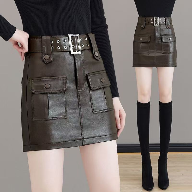 海宁真皮皮裙时尚高腰显瘦a字裙包臀短裙半身裙2025冬季女装百搭