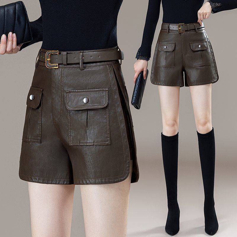 女装海宁绵羊皮高腰短裤皮裤