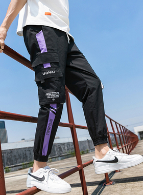 束脚工装裤男潮牌宽松运动加绒加厚裤子韩版潮流帅气百搭休闲裤男