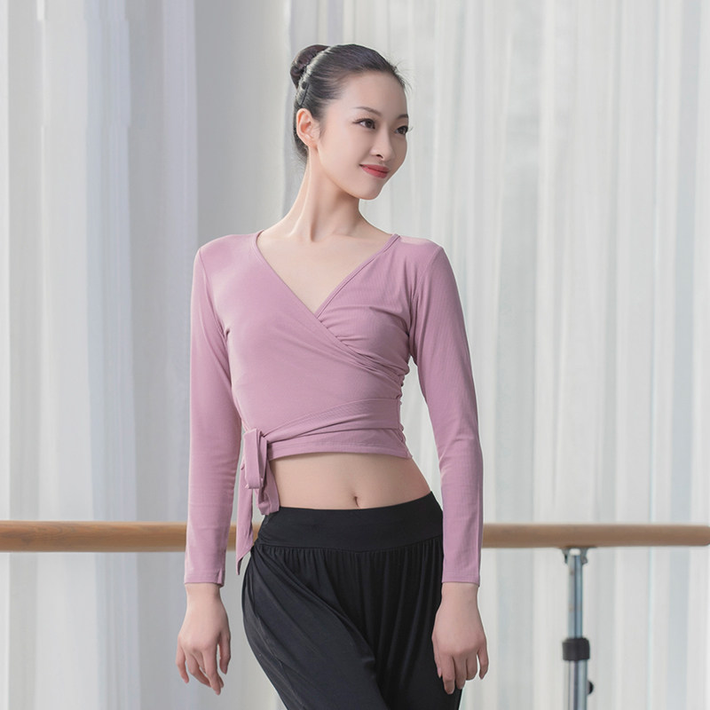 现代舞蹈服打结系带上衣 舞蹈练功服 形体课大学生教师练功上衣女