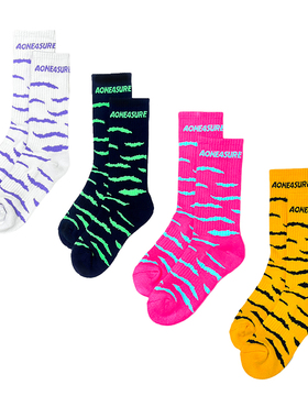 AONE4SURE 兽纹Logo满印原创街头潮流提花情侣运动毛巾中筒袜子夏