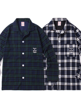 现货正品have a good time晚安标语刺绣格子贴身舒适睡衣套装情侣