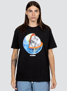 现货正品PLEASURES地球印花迪斯科球美潮宽松休闲圆领短袖T恤男女