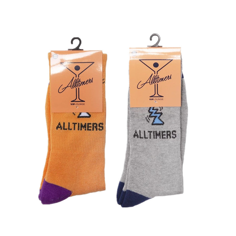 现货 ALLTIMERS ACTION 美潮厚实提花LOGO滑板袜薄款运动袜情侣新 - 实物图