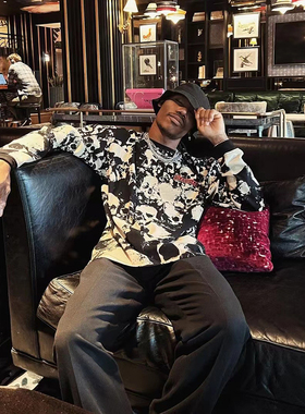 PLEASURES DESPAIR骷髅满印纯棉宽松休闲圆领长袖T恤情侣2022春季