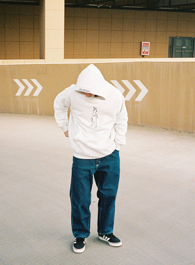 RAGAZZO PunkBoy 刺绣重磅街头纯棉宽松休闲连帽卫衣套头帽衫情侣