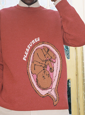 现货 PLEASURES 针织套头薄毛衣 胚胎图案春夏新品 UTERO JAQUARD