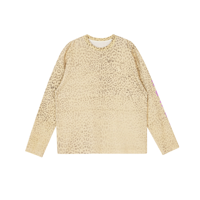 kahut豹纹华夫格宽松休闲长袖T恤