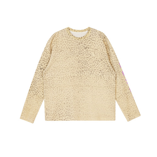 kahut豹纹华夫格宽松休闲长袖T恤