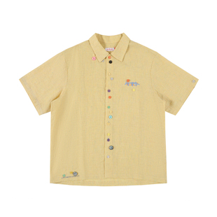 shirt彩色刺绣亚麻多钮扣格子衬衫 buckle 情侣男女 scratch kahut