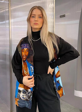 PLEASURES OUTKAST 说唱团体联名人像印花古巴领宽松短袖丝绸衬衫