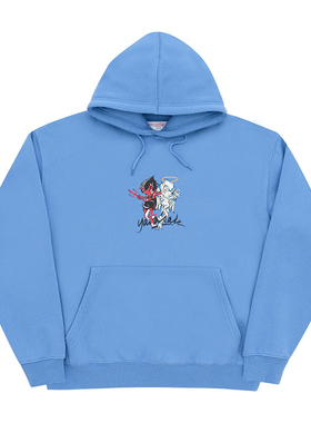 现货正品 YARDSALE 复古天使恶魔卡通印花滑板宽松套头帽衫卫衣冬