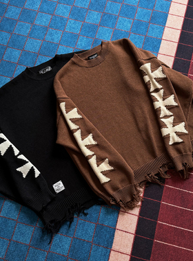 SWFI远东 25A/W 流苏破坏BOXY版型短款铁十字提花纯棉混纺毛衣