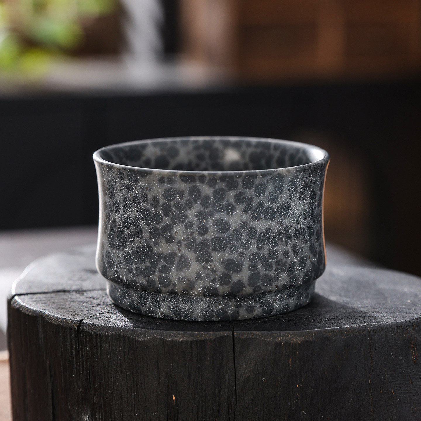 天然冰碛岩茶杯稀珍黑豹纹石料主人杯中式手工喝茶品茗杯功夫茶具