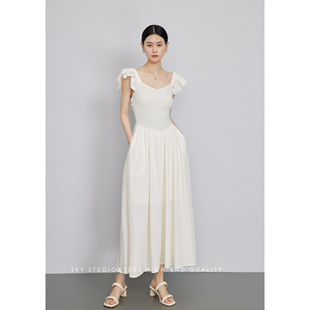 SKY张慧慧自制后背设计感连衣裙2025夏季新款修身高腰显瘦长裙女